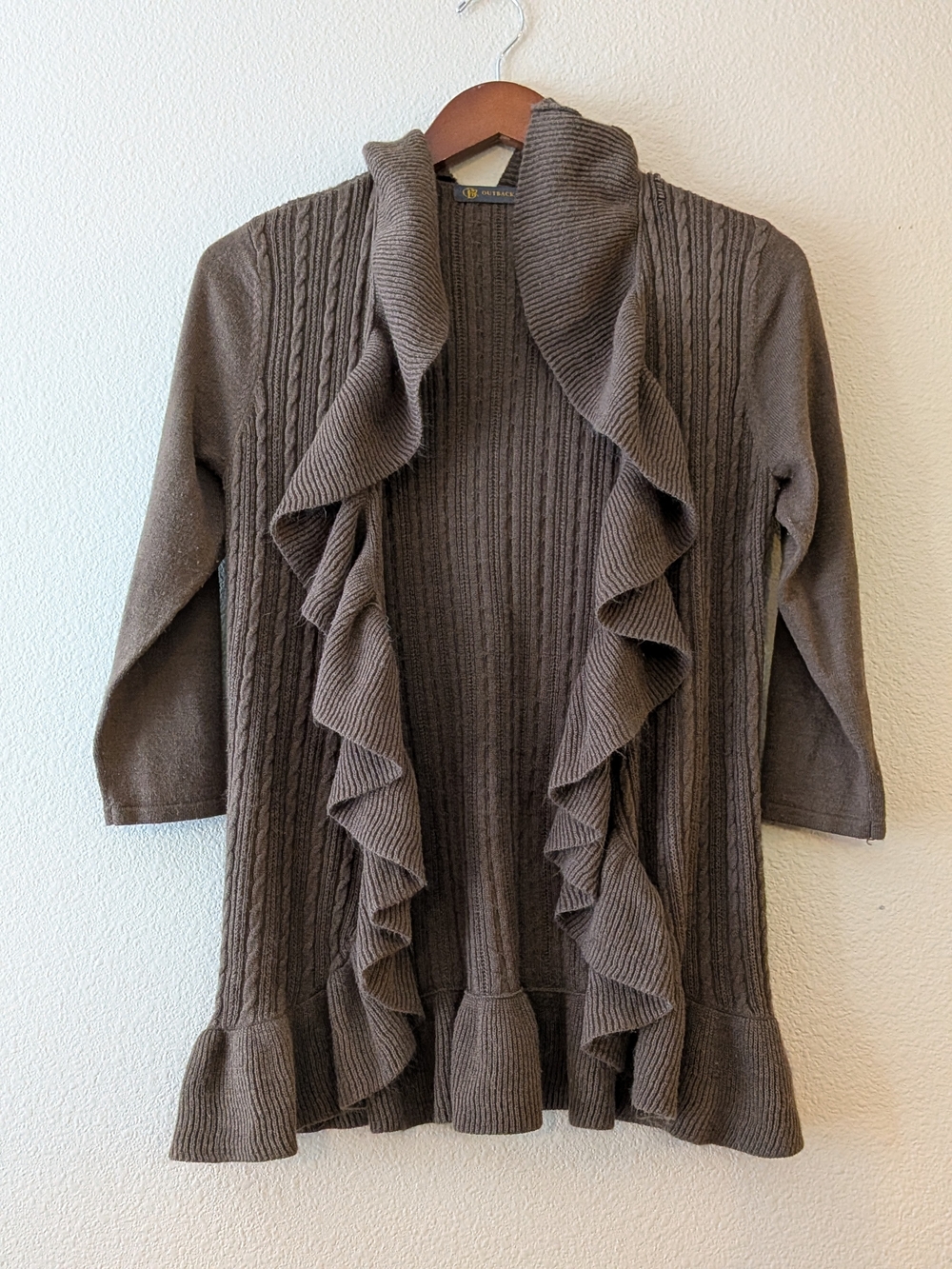 Outback Red Brown Ruffled Open-Front Women’s Cardigan